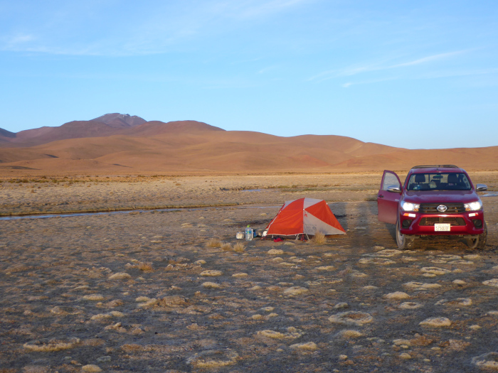 Raoadside camping on the Bolivian Altiplano. 