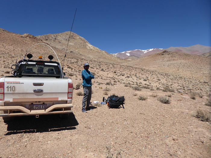 The drop off for Colanguil at 3500m near the Refugio Lavadero. The view is very foreshortened. The summit is 2500m higher and about 15km away. 