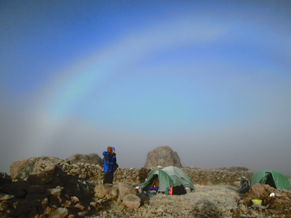 An early morning fog-bow at our campsite, June 2015. 