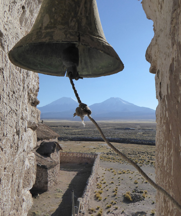 Parinacota and Pomerape from the village of Sajama in Bolivia. 