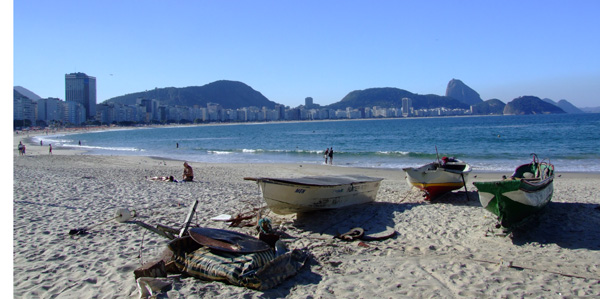 Copacabana beach, Rio de Janeiro, with the Sugar Loaf in the distance.