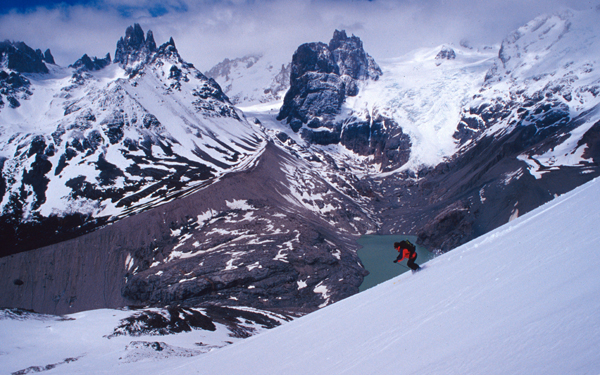 and skiing down the peak of Glaciar Alto in the San Lorenzo group