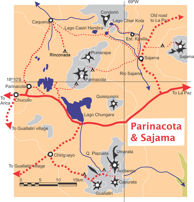Parinacota, Laguna Chungara and Guallatiri map. 