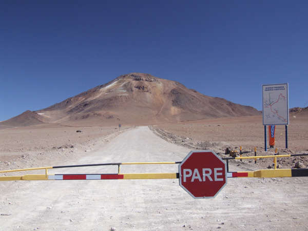 Cerrilo Chajnantor is a high peak near San Pedro de Atacama in Chile. There is now a road right to the very summit, where there is a University of Tokyo astronomical telescope.