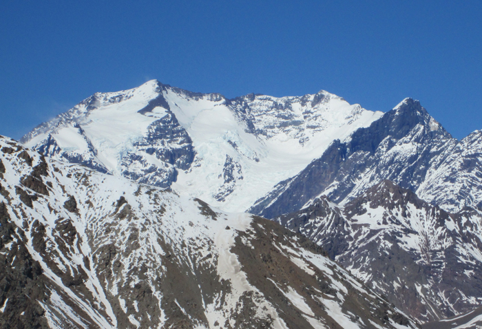 Juncal from Aconcagua to the northwest, showing the main glacier.