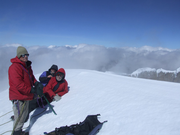 Three clients with a combined age of 195 on the summit of Ritacuba Blanco, Sierra Nevada del Cocuy, February 2009. You're never too old to do something adventurous.!