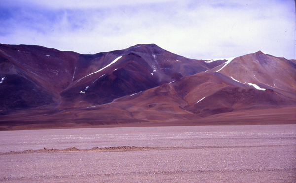 Another view of the south side of Barrancas Blancas form the top of Ojos del Salado, partly obscured by the neighbouring peak of Vicuñas
