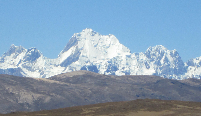 Yerupaja Chico, Yerupaja and Siula seen form near Hatunmachay, Peru. 