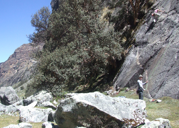 Rock climbing in Quebrada Llaca, Cordillera Blanca, Peru