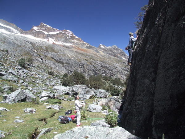 Rock climbing in Quebrada Llaca, Cordillera Blanca, Peru