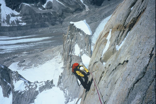 High on the compressor route on Cerro Torre 