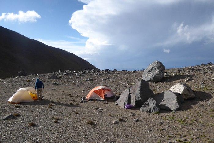 The high camp at 4700m on the west side of Cerro Bolson. 