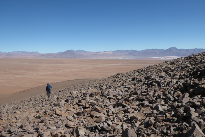 Descendin from high on Sonabria, looking out over the altiplano to Laguna Colorado. 